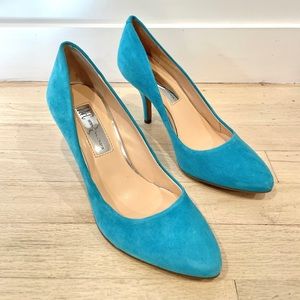 Blue Pointed Toe Suede Pump Heels